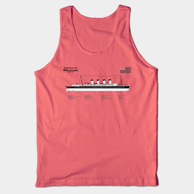 RMS Lusitania ship plans. Cunard Ocean Liner -  SBDpng Tank Top by SPJE Illustration Photography